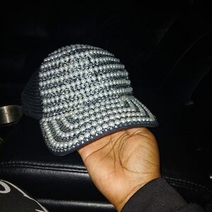 Womens Black and Silver Beaded Hat